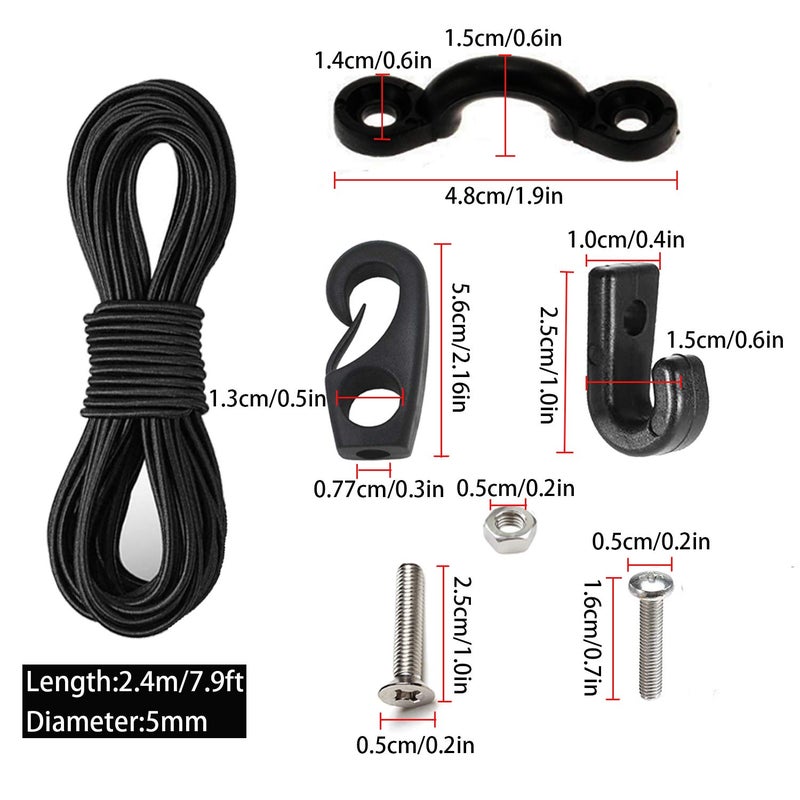 PERCARE Premium Kayak Bungee Cord Deck Rigging Kit 8 Feet Black with Screws and 2 J-Hooks, Boat Canoe Accessory Outfitting Fishing Storage Bungee Kit Tie Down Pad Eye with Screw and Lashing Hook - Image 2